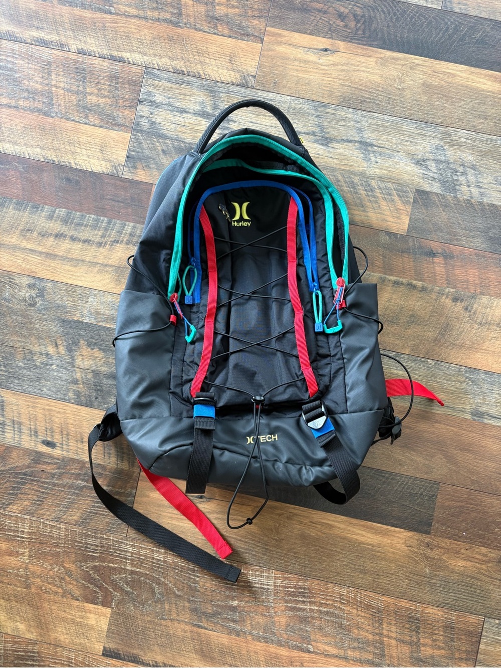 Hurley Black Backpack with Red and Teal Accents